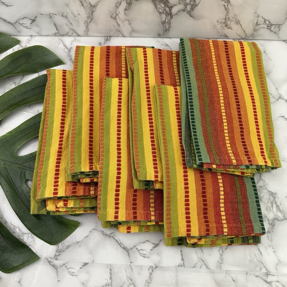 Pier 1 Vintage 00s Colorful Stripe Cloth Napkins Set of 6 Rainbow Red Blue